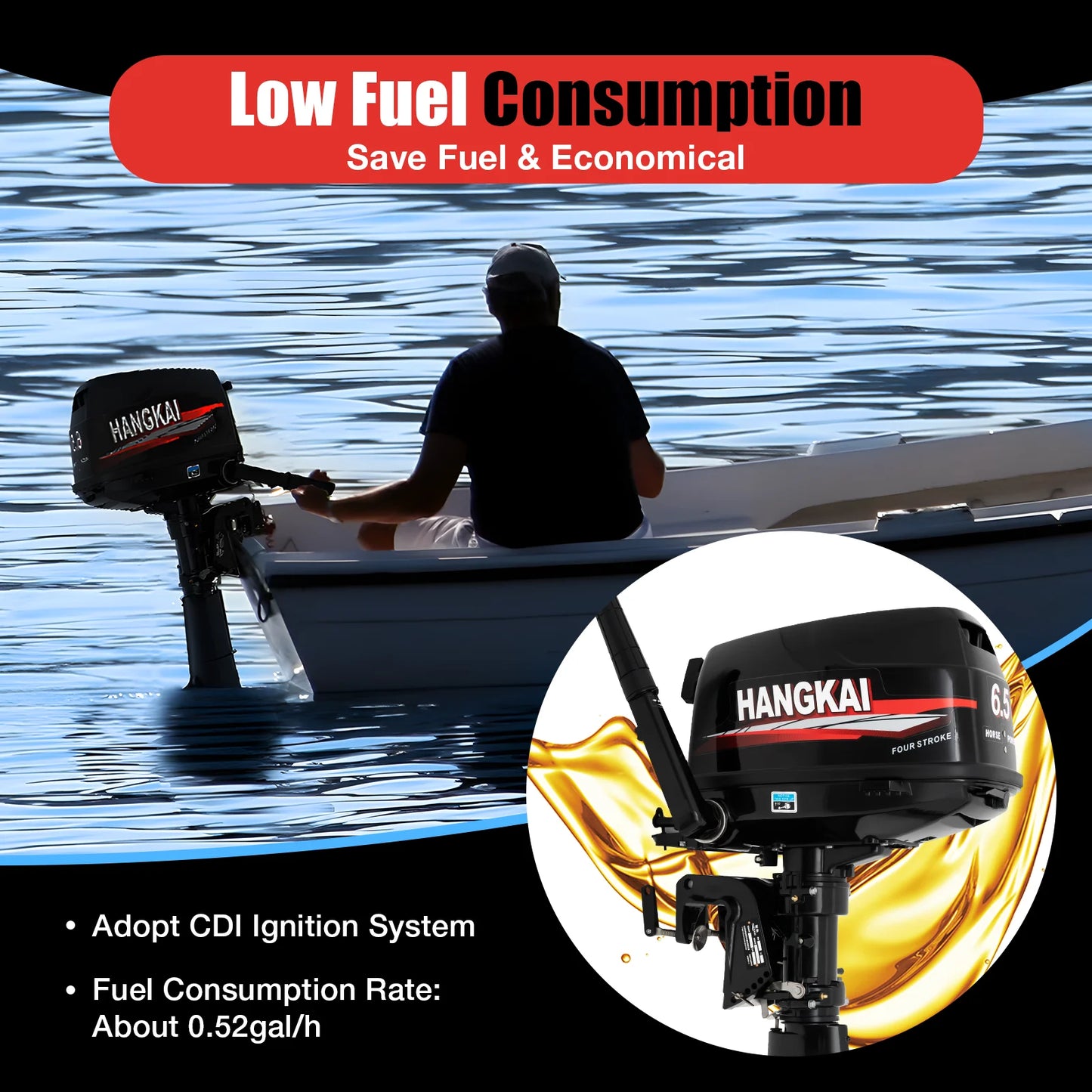 Anqidi 6.5hp 4 stroke outboard motor 123cc heavy duty boat engine with single cylinder water cooling system & cdi ignition tiller control max 6000r/min