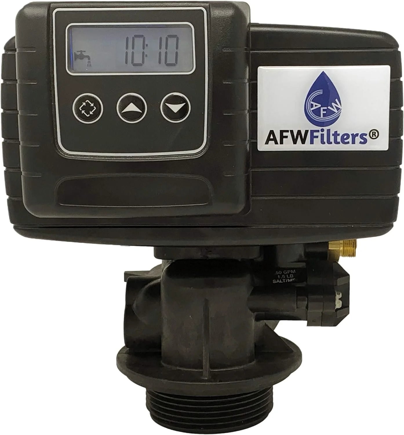 Afwfilters 2 cubic foot 64k whole home iron pro water softener with fine mesh resin,1" stainless steel fnpt connection, and black tanks