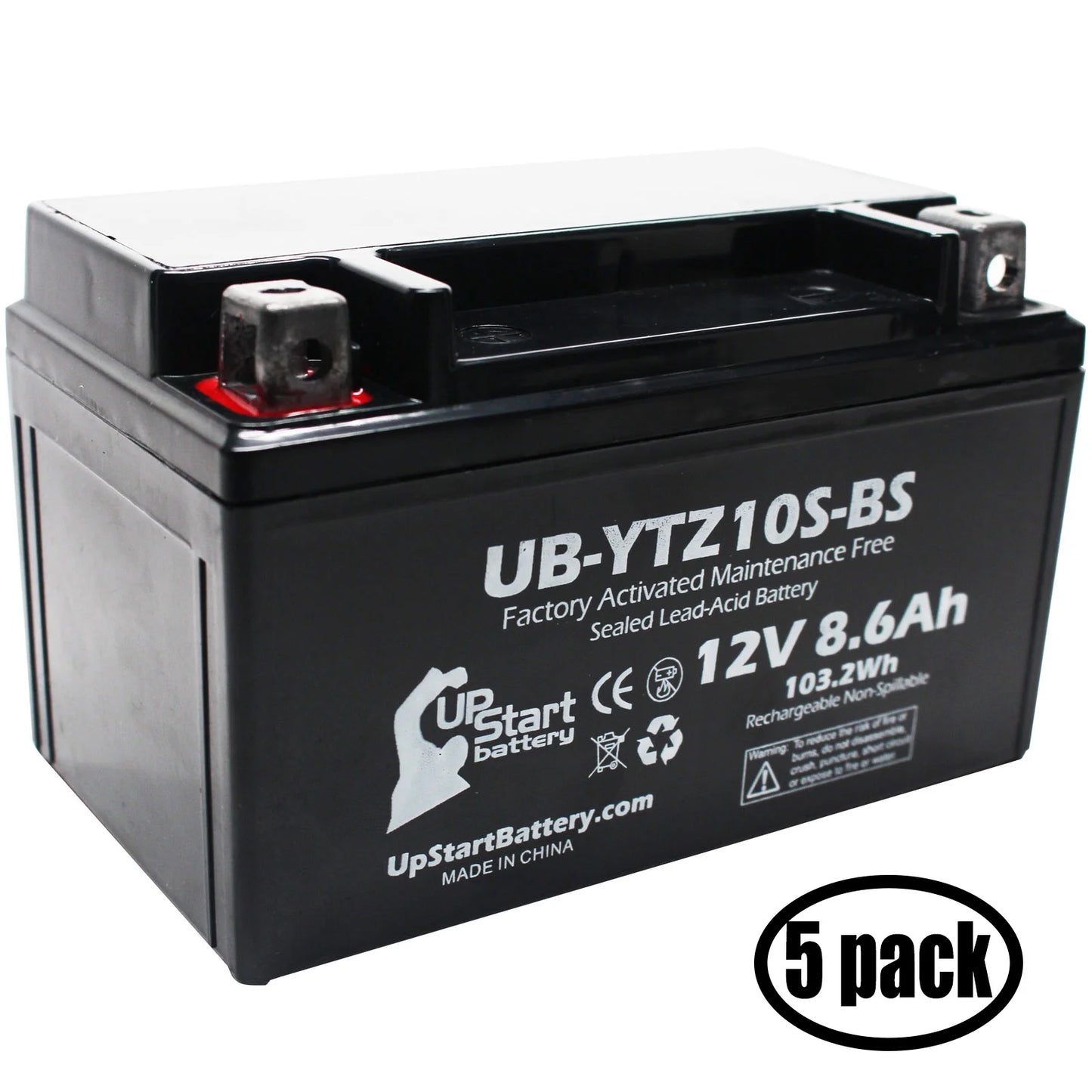 5-pack upstart battery replacement for 2010 yamaha yfm35r raptor 350cc factory activated, maintenance free, atv battery - 12v, 8.6ah, ub-ytz10s-bs