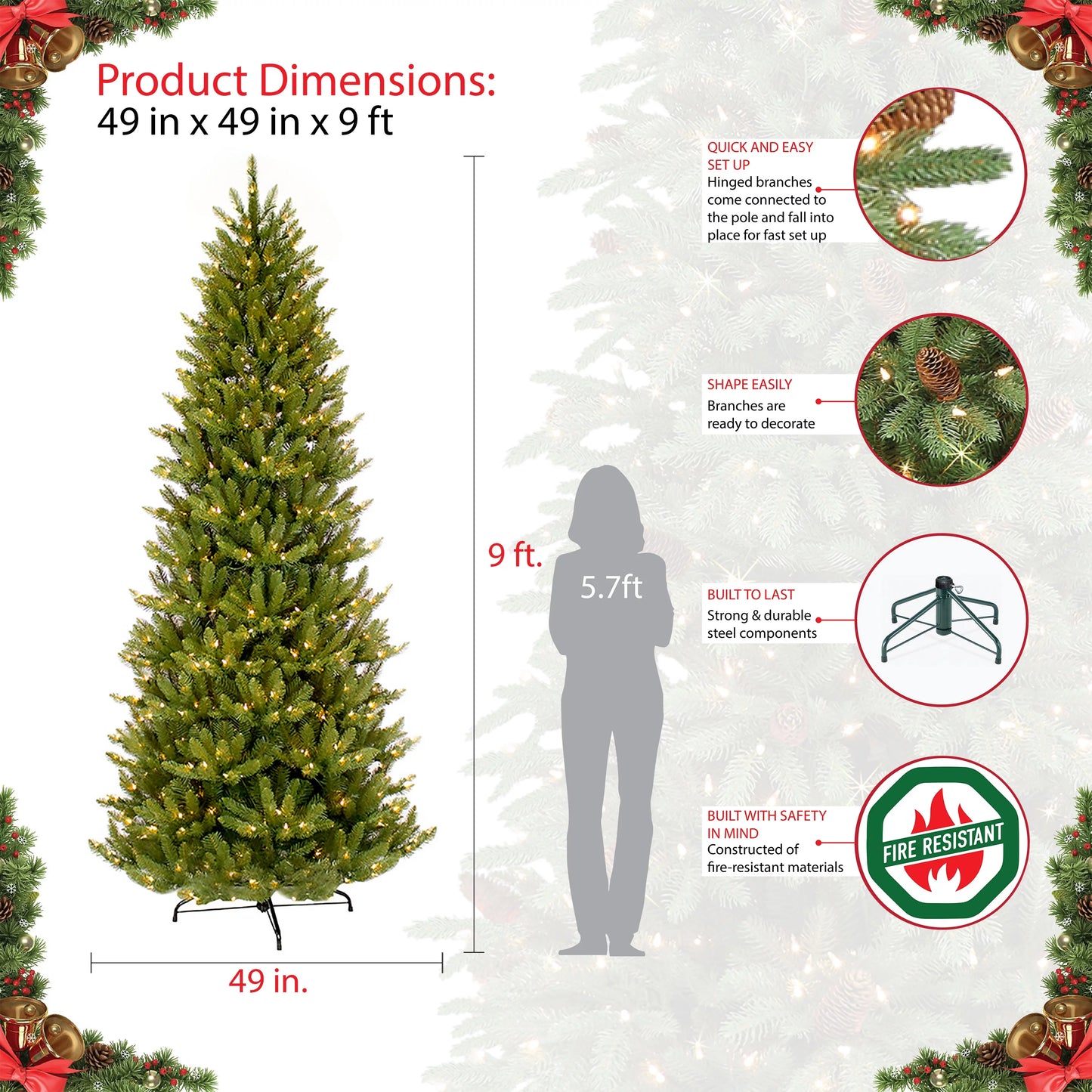 9 ft. pre-lit slim fraser fir artificial christmas tree 800 ul listed clear lights