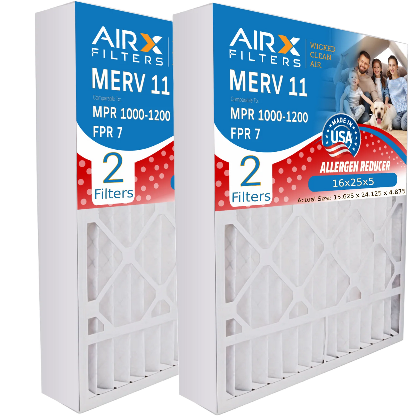 16x25x5 air filter merv 11 comparable to mpr 1000, mpr 1200 & fpr 7 compatible with air bear 255649-105 premium usa made 16x25x5 furnace filter 2 pack by airx filters wicked clean air.