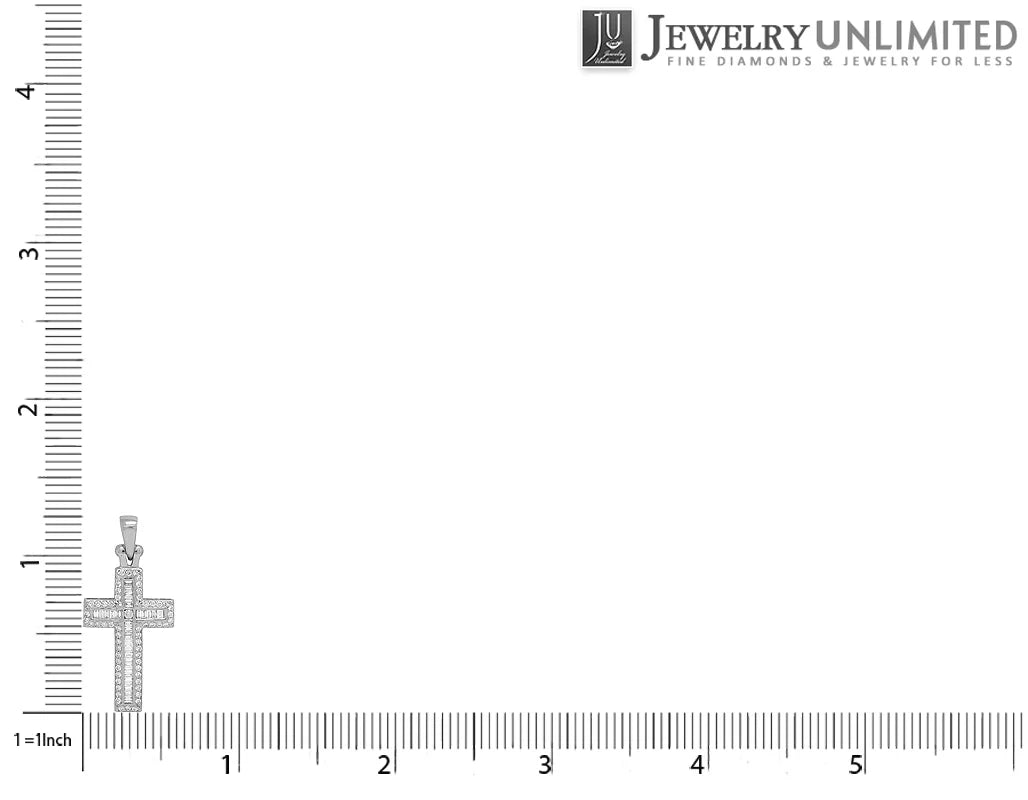 14k white gold diamond baguette cross 1.25" 0.4ct