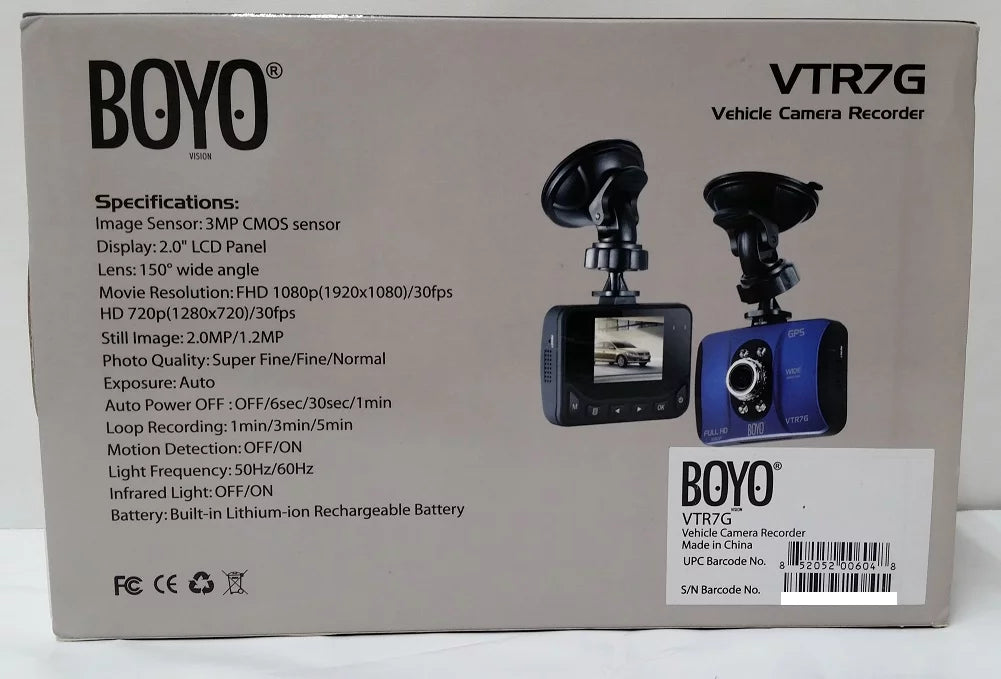 Boyo vtr7g full hd dash cam "black box" recorder with built-in gps and 2.0" lcd display