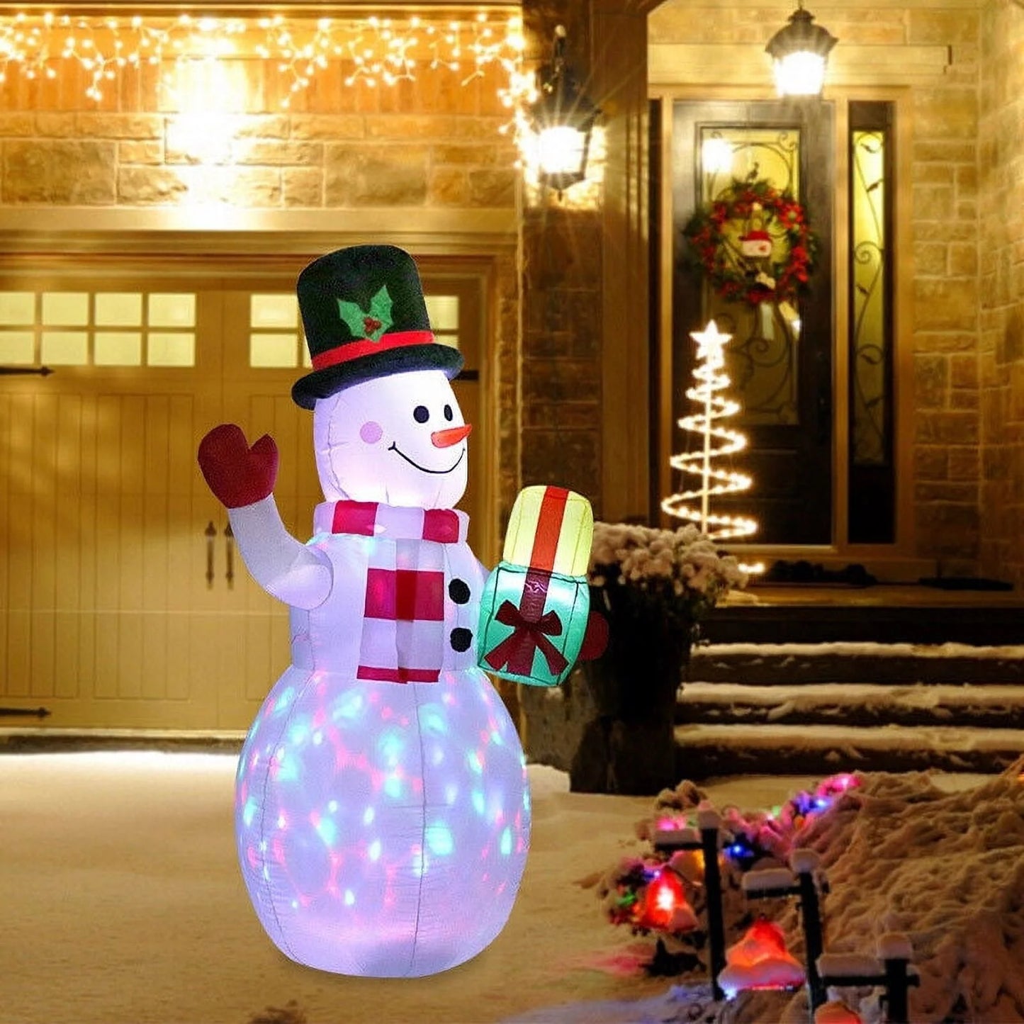 5ft inflatable snowman airblown christmas decor yard decoration led lights for xmas home garden family prop lawn holiday party outdoor decor