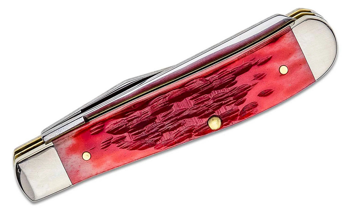 Case xx knives peach seed jigged dark red bone mini trapper carbon steel pocket knife 31952