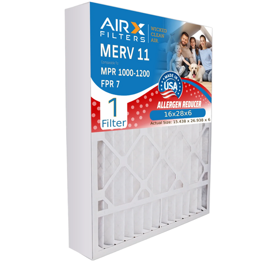 16x28x6 air filter merv 11 comparable to mpr 1000, mpr 1200 & fpr 7 compatible with aprilaire 401 premium usa made 16x28x6 furnace filter 1 single filter by airx filters wicked clean air.