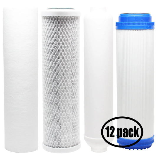 12-pack replacement for filter kit for reverse osmosis revolution rcc1up ro system - includes carbon block filter, pp sediment filter, gac filter & inline filter cartridge - denali pure brand