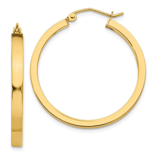 Real 14kt yellow gold 2x3mm princess square tube hoops; for adults and teens; for women and men