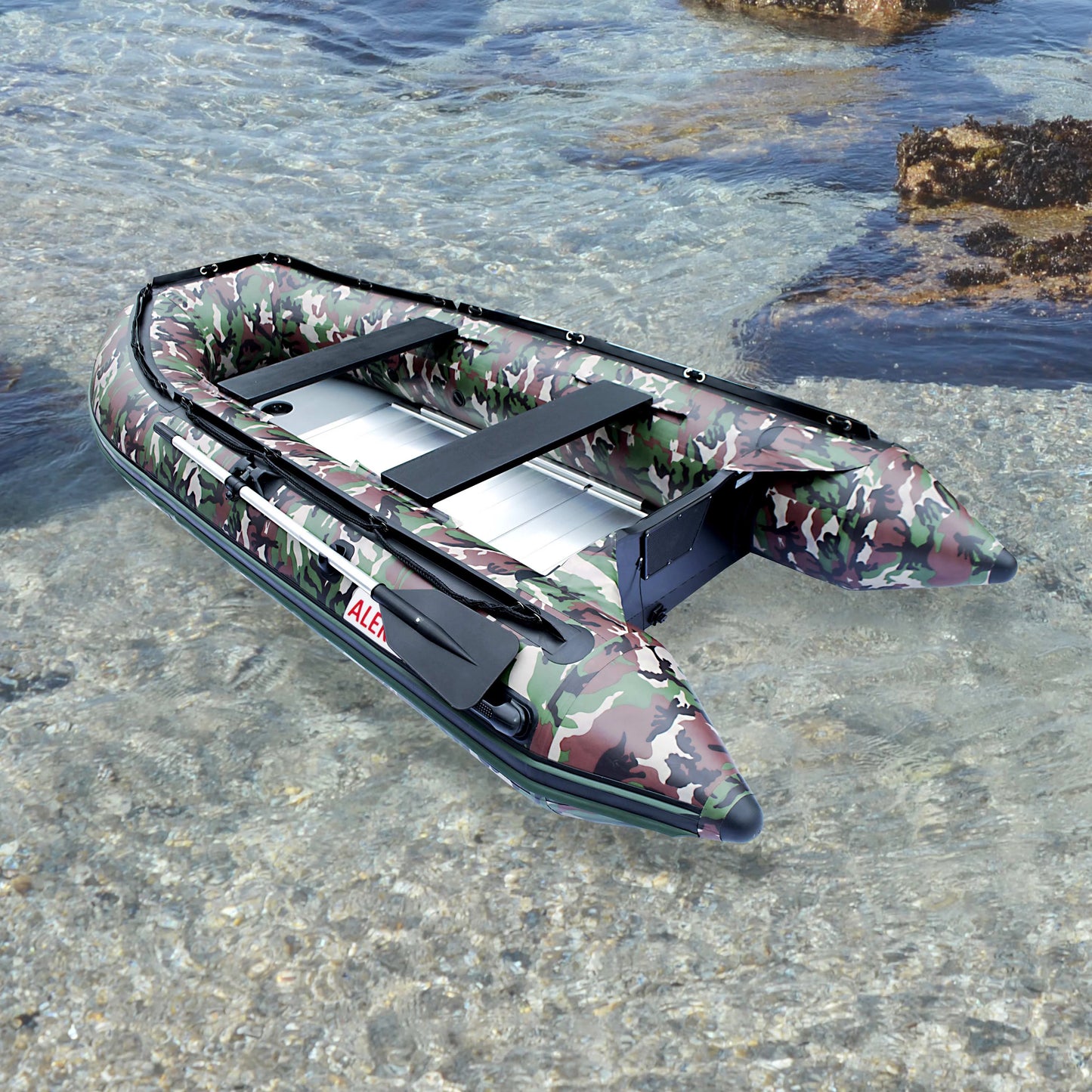 Aleko bt320cm inflatable fishing boat 4-person raft 10.5 feet - camouflage