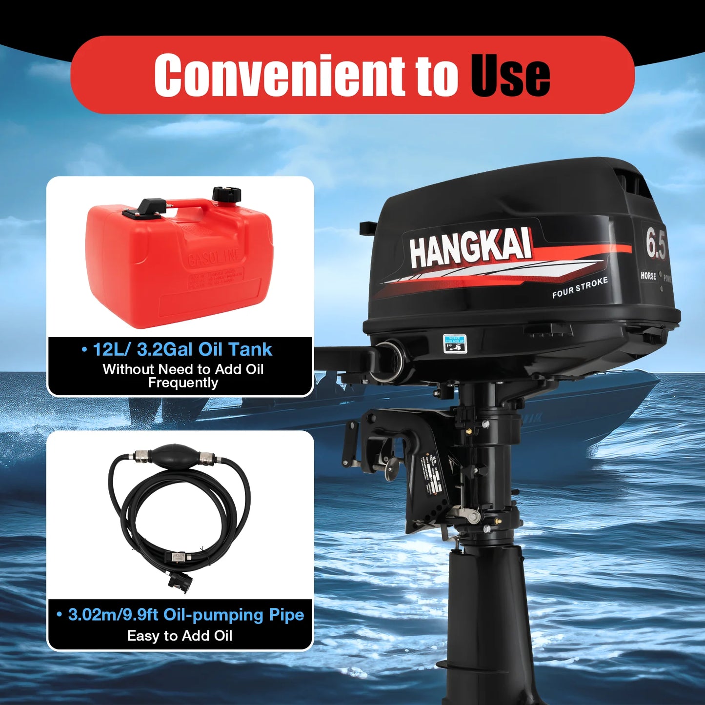 Anqidi 6.5hp 4 stroke outboard motor 123cc heavy duty boat engine with single cylinder water cooling system & cdi ignition tiller control max 6000r/min