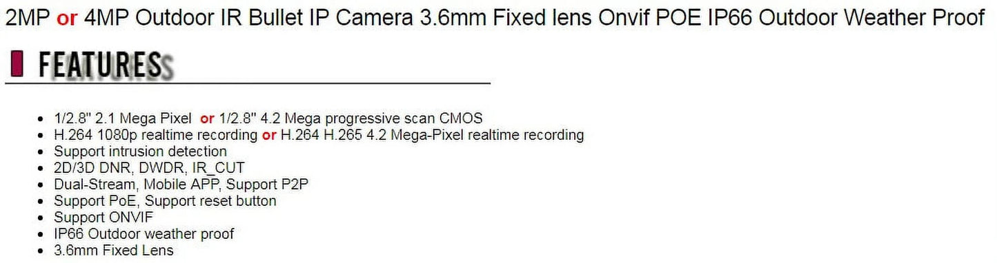 Cctv eyemax 4mp outdoor ir bullet ip security camera 3.6mm fixed lens onvif poe ip66 outdoor weather proof