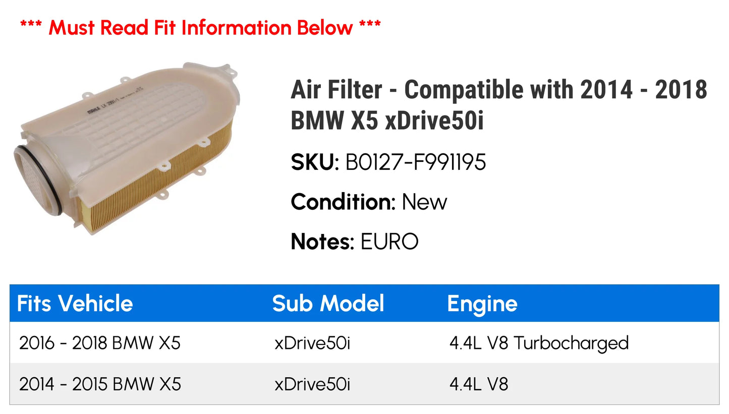 Air filter - compatible with 2014 - 2018 bmw x5 xdrive50i 2015 2016 2017