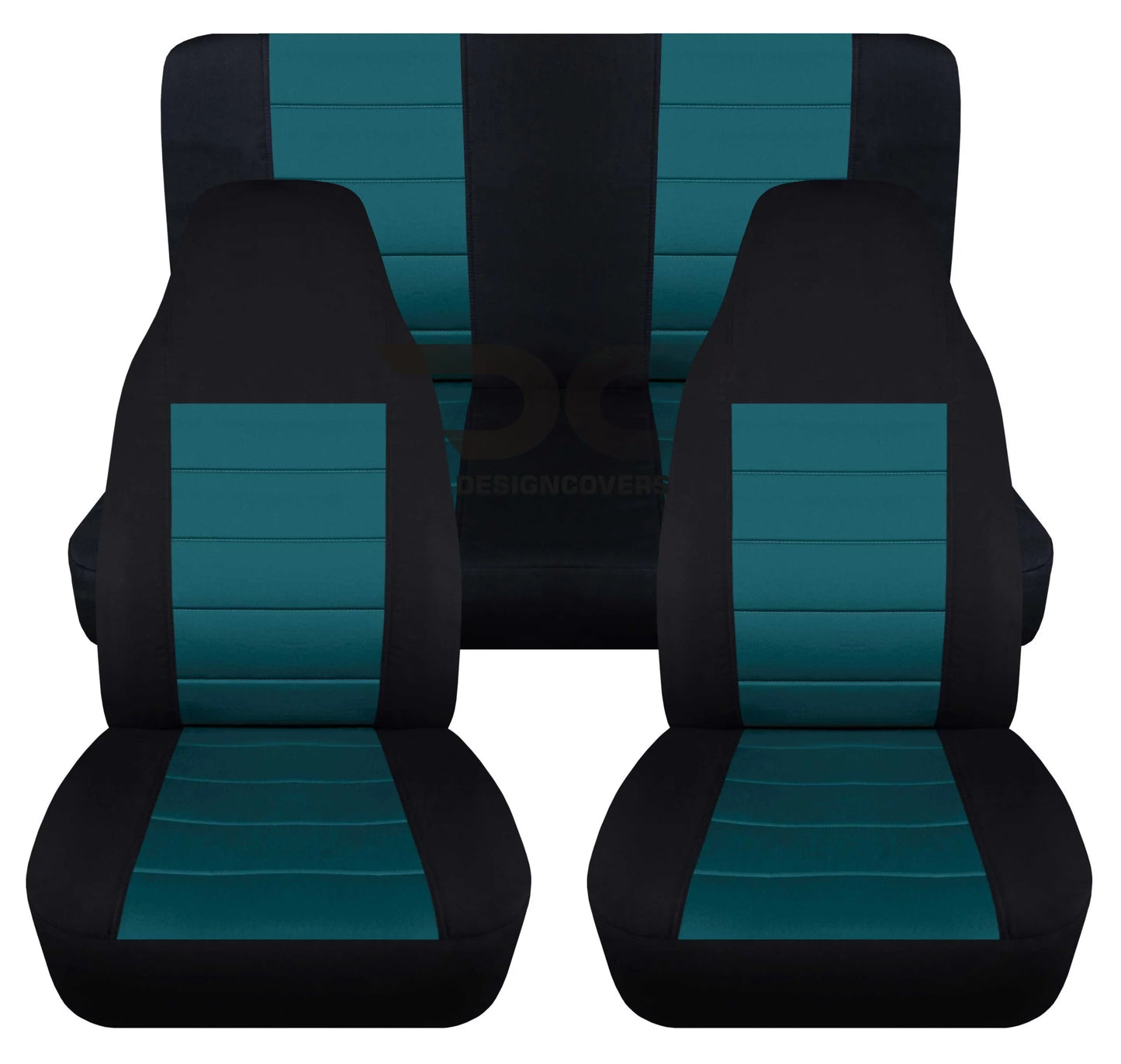 T402-designcovers compatible with 2003-2006 jeep wrangler lj 2door seat covers:black and teal- full set front&rear