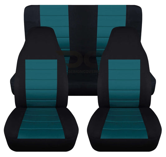 T402-designcovers compatible with 2003-2006 jeep wrangler lj 2door seat covers:black and teal- full set front&rear