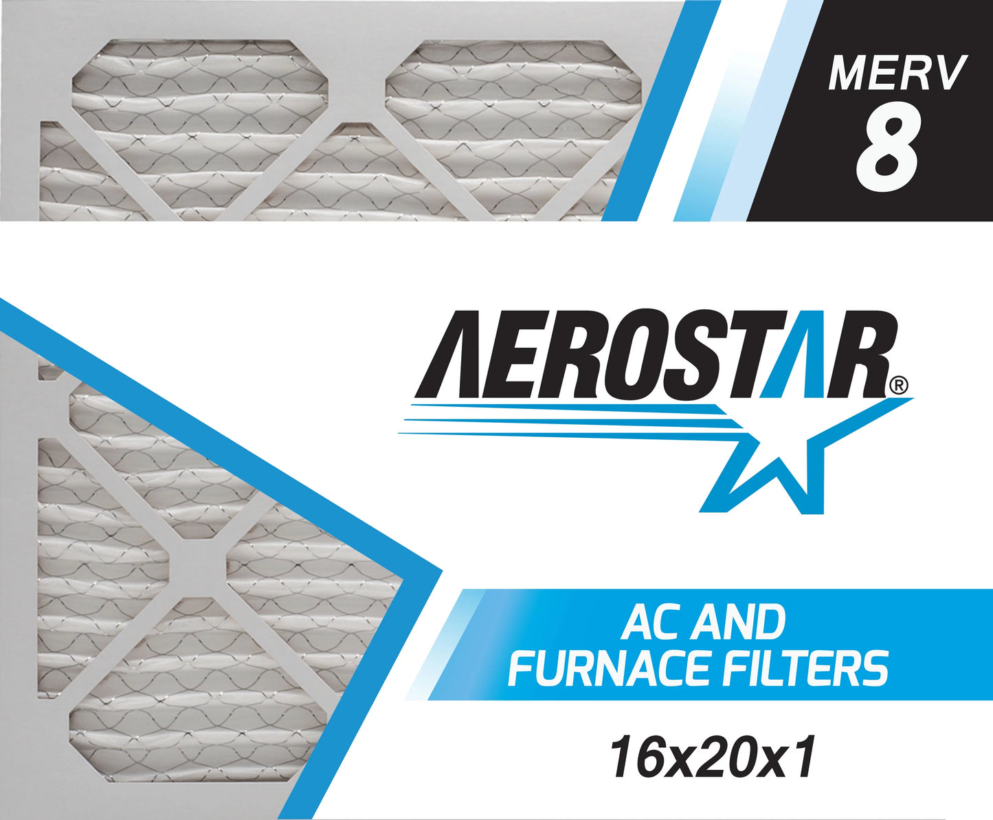 16x20x1 ac and furnace air filter by aerostar - merv 8, box of 6