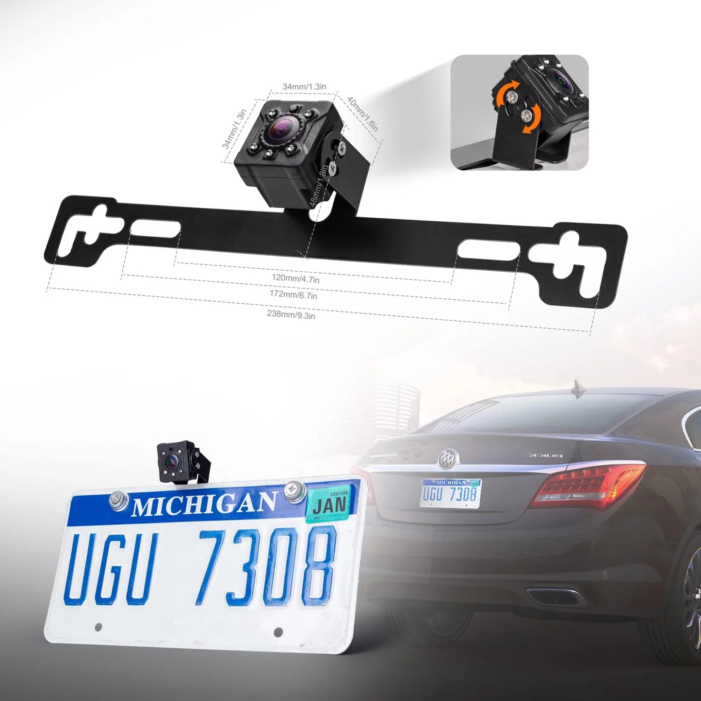 Yuwei backup camera cm019, 720p/ cvbs image rear view license plate reversing camera, 140° perfect angle night vision