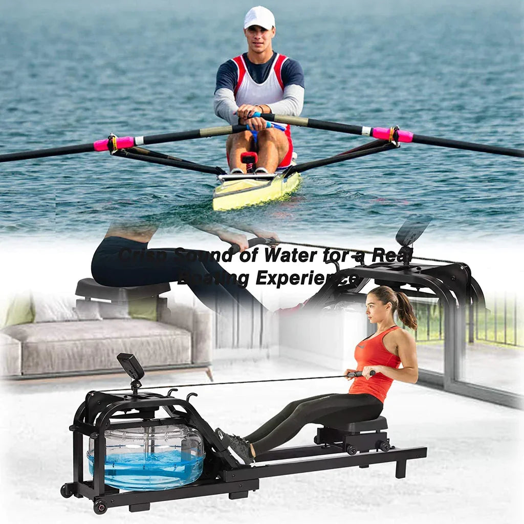 Water rowing machine with lcd digital monitor - single - aqua blue - 50.0 - experience the power of water rowing for a full-body workout!