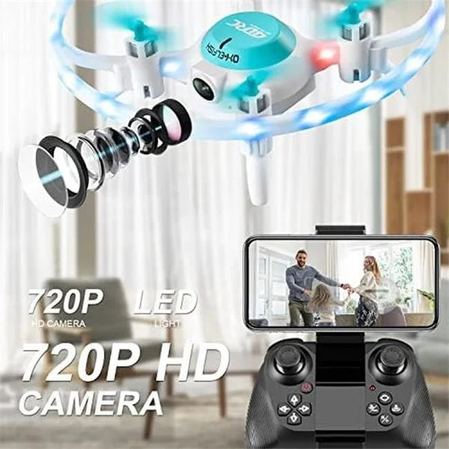 Uno1rc nm56208 rc helicopter quadcopter mini drone with 720p camera for kids - blue