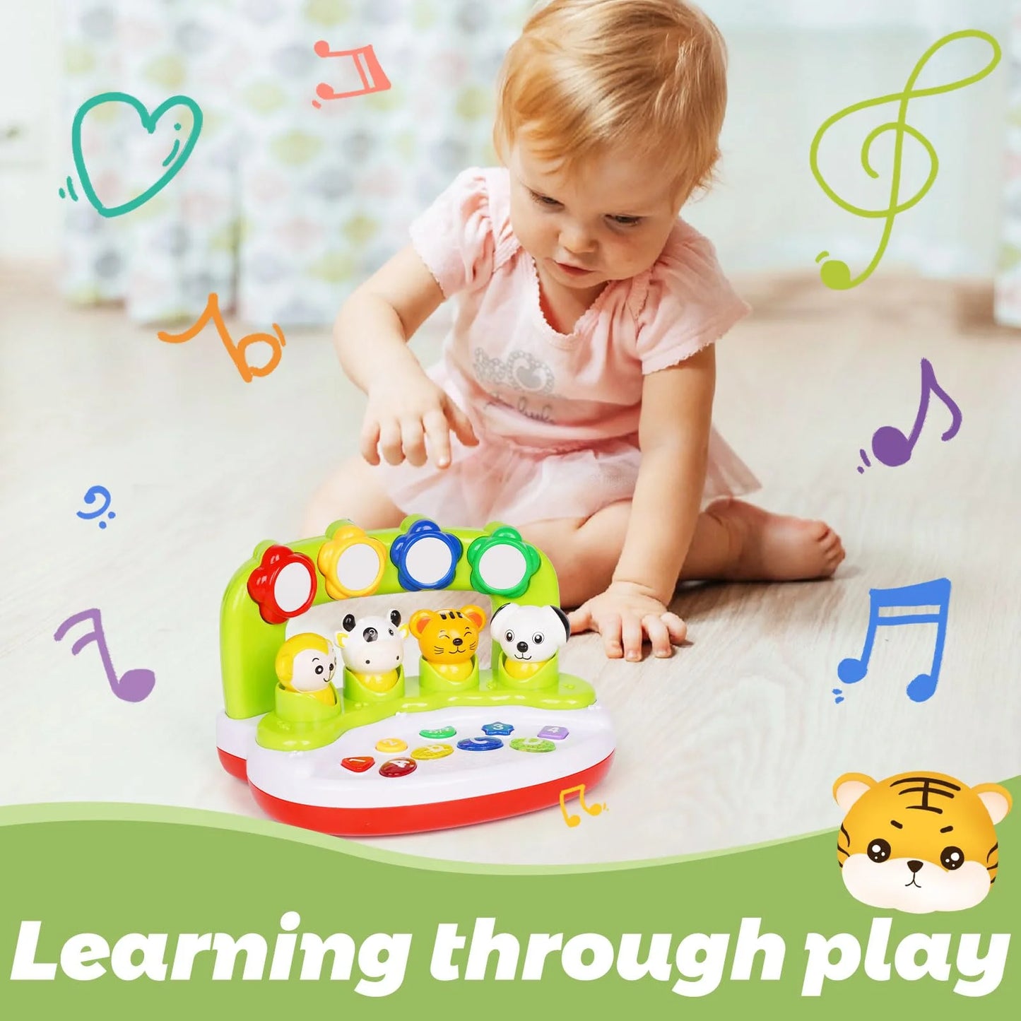 Baby toys 6 to 12 months, interactive animal toys with music & light, learning infant toys 12-18 months,activity center sensory toy educational toy