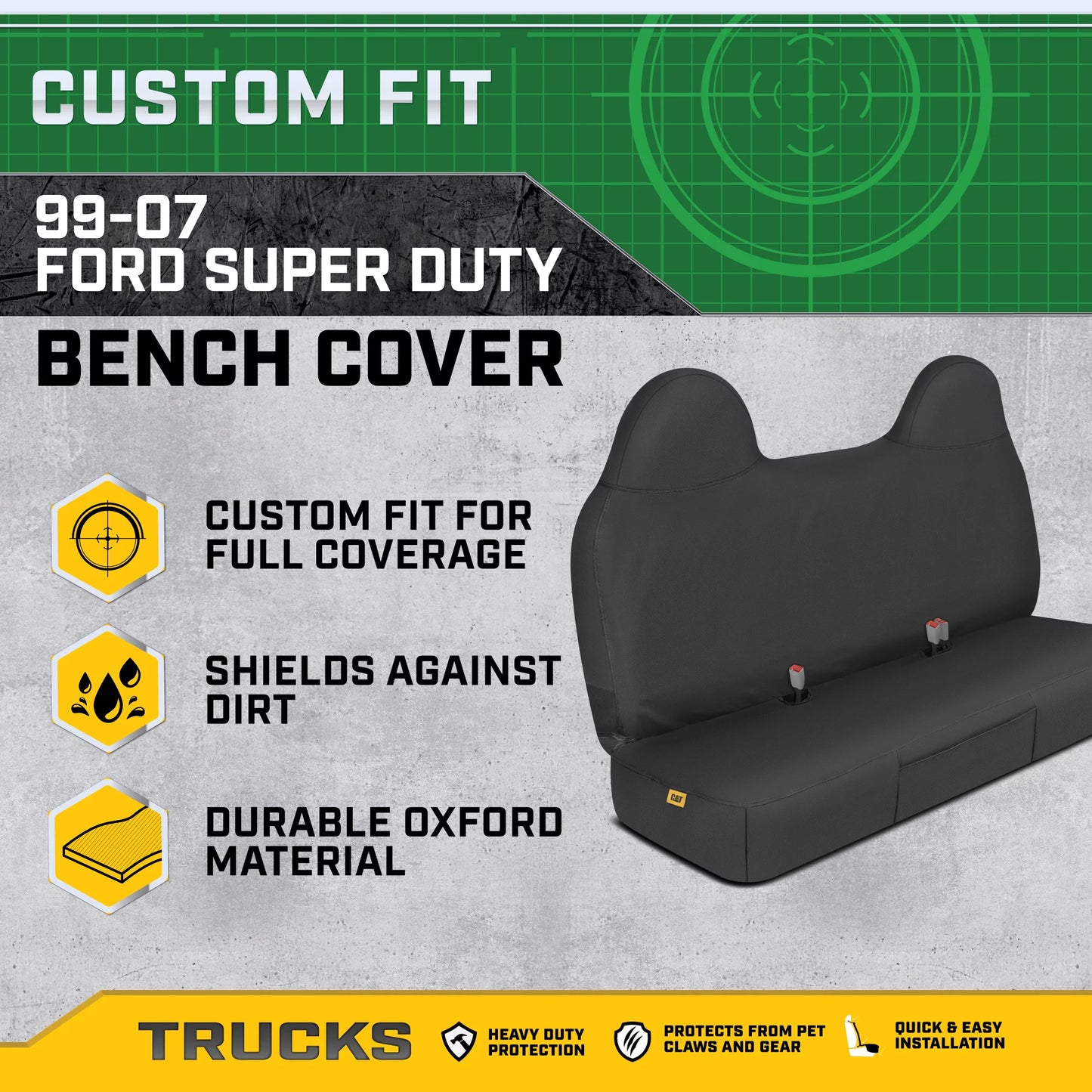 Caterpillar custom fit front bench seat cover for ford f250/f350/f450/f550 (1999-2007)