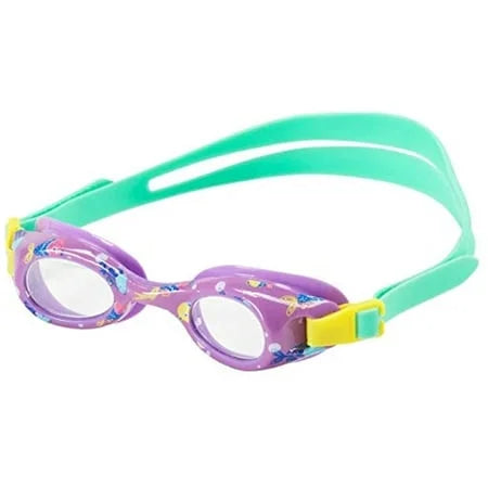 Speedo kid's glide print swim goggles, prism violet with fish, with uv protection, latexfree, anti-fog, flex fit for ages 3-8 years old