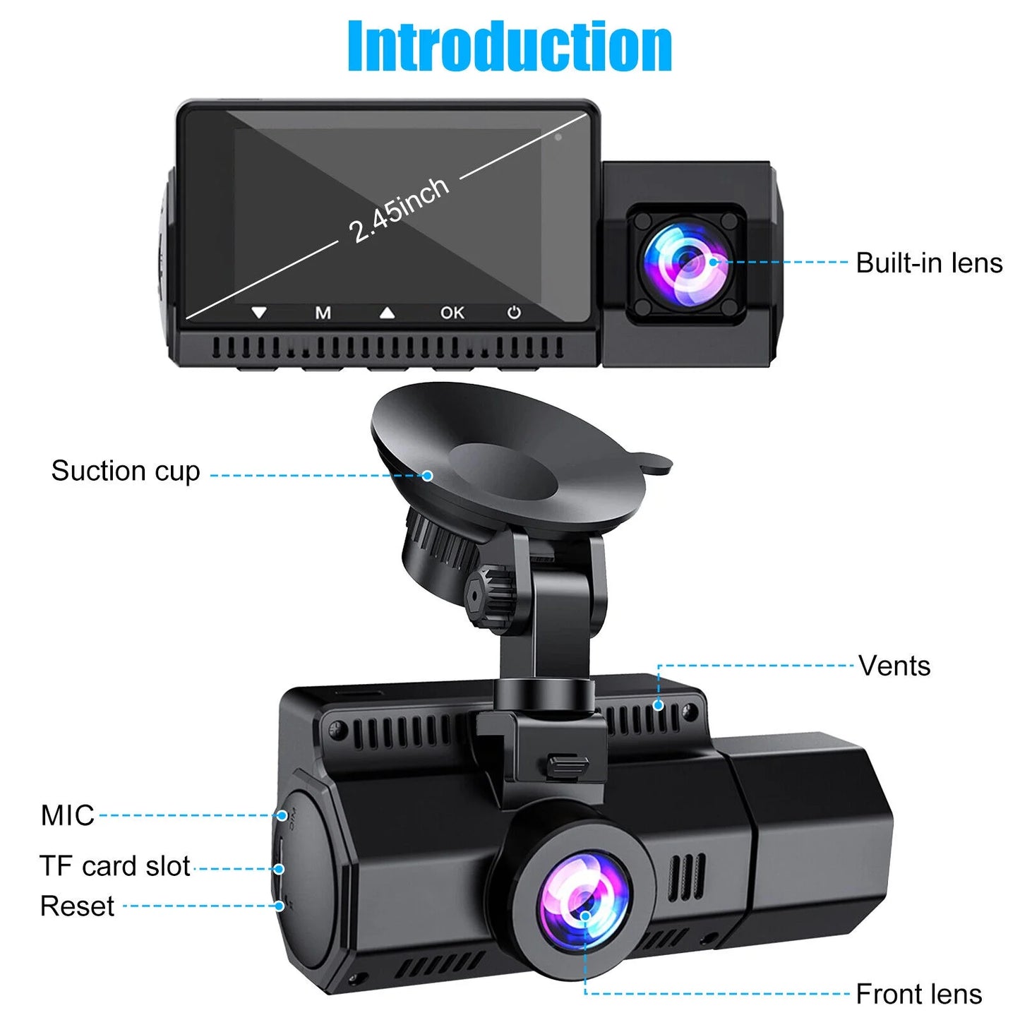 4k uhd 1080p dual dash cam front inside gps car dvr recorder camera night vision