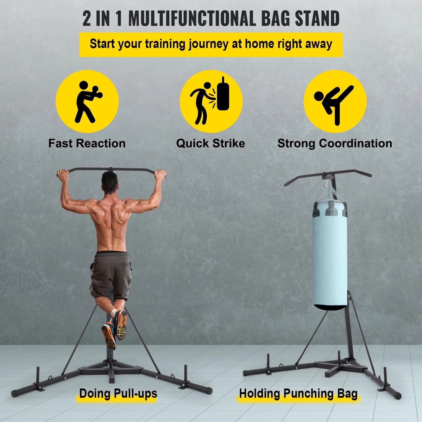 Bentism free standing foldable boxing bag & chin pull up bar stand punching bracket