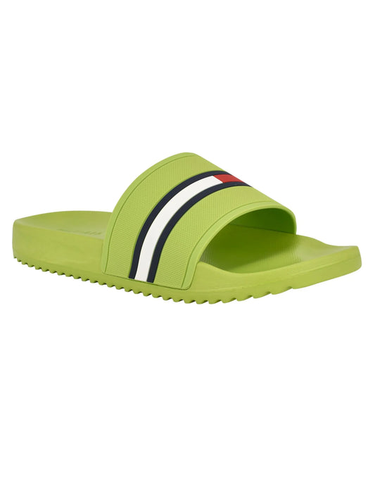 Tommy hilfiger mens green colorblocked stripe comfort redder round toe slip on slide sandals shoes 9 m