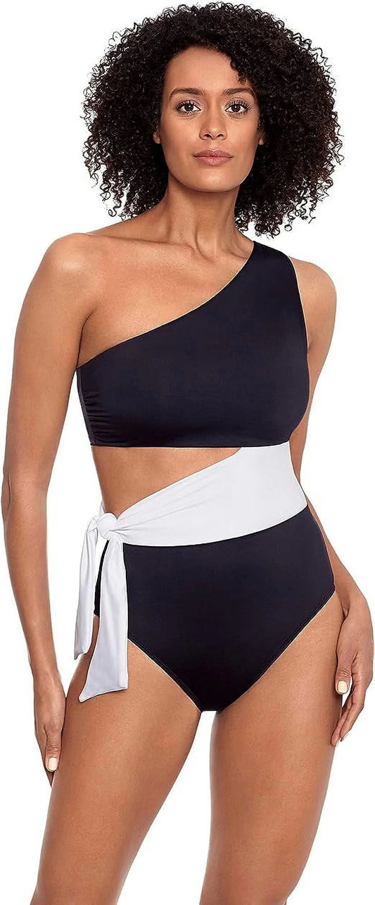 Ralph lauren black cutout one-shoulder one-piece swimsuit, us 14