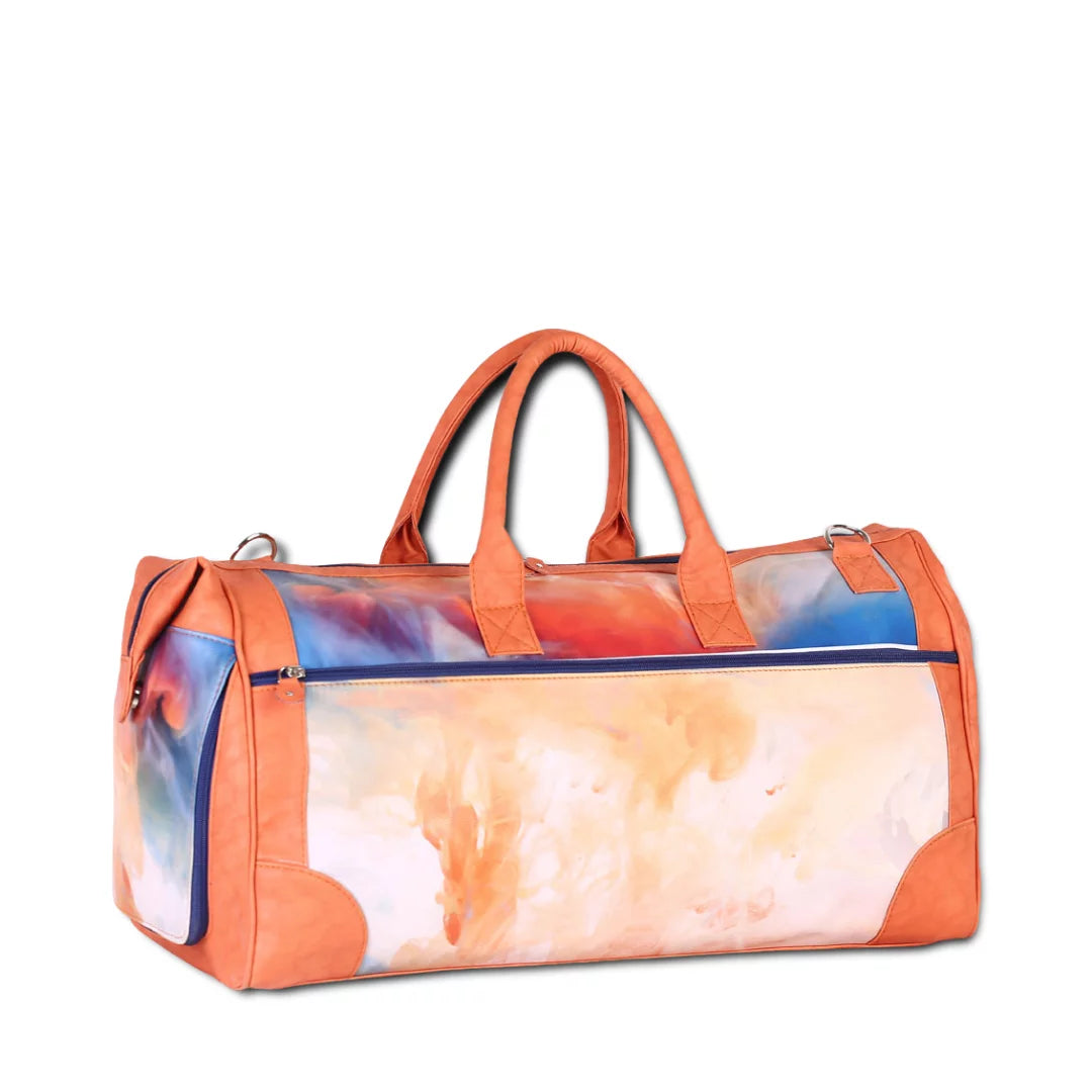 The orange wave unisex large weekender travel  bag with separate shoe compartment with adjustable strap