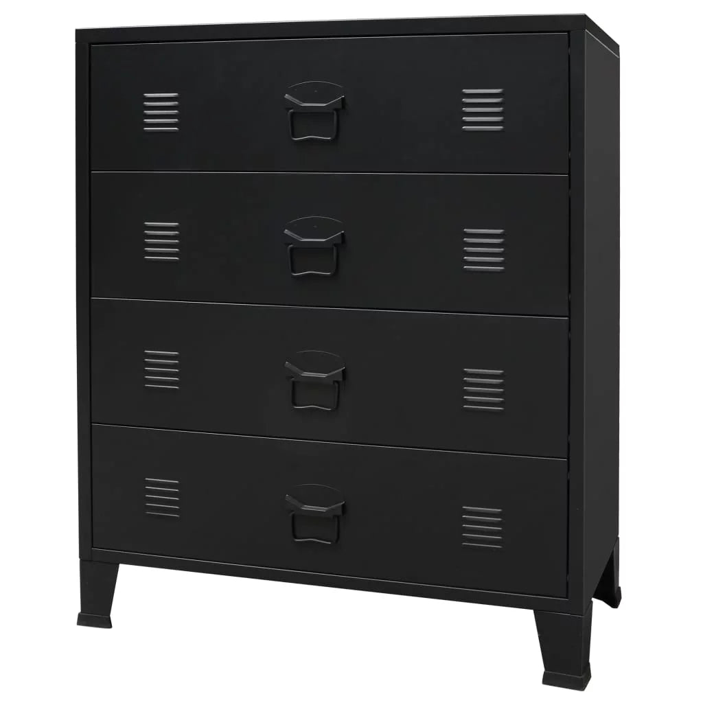 Anself industrial style 4 drawer dresser storage chest with handles metal end side cabinet bedroom living room entryway hallway furniture decor 30.7 x 15.7 x 36.6 inches (w x d x h) black