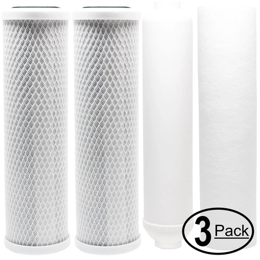 3-pack replacement for filter kit for vitapur vro-5 ro system - includes carbon block filters, pp sediment filter & inline filter cartridge - denali pure brand