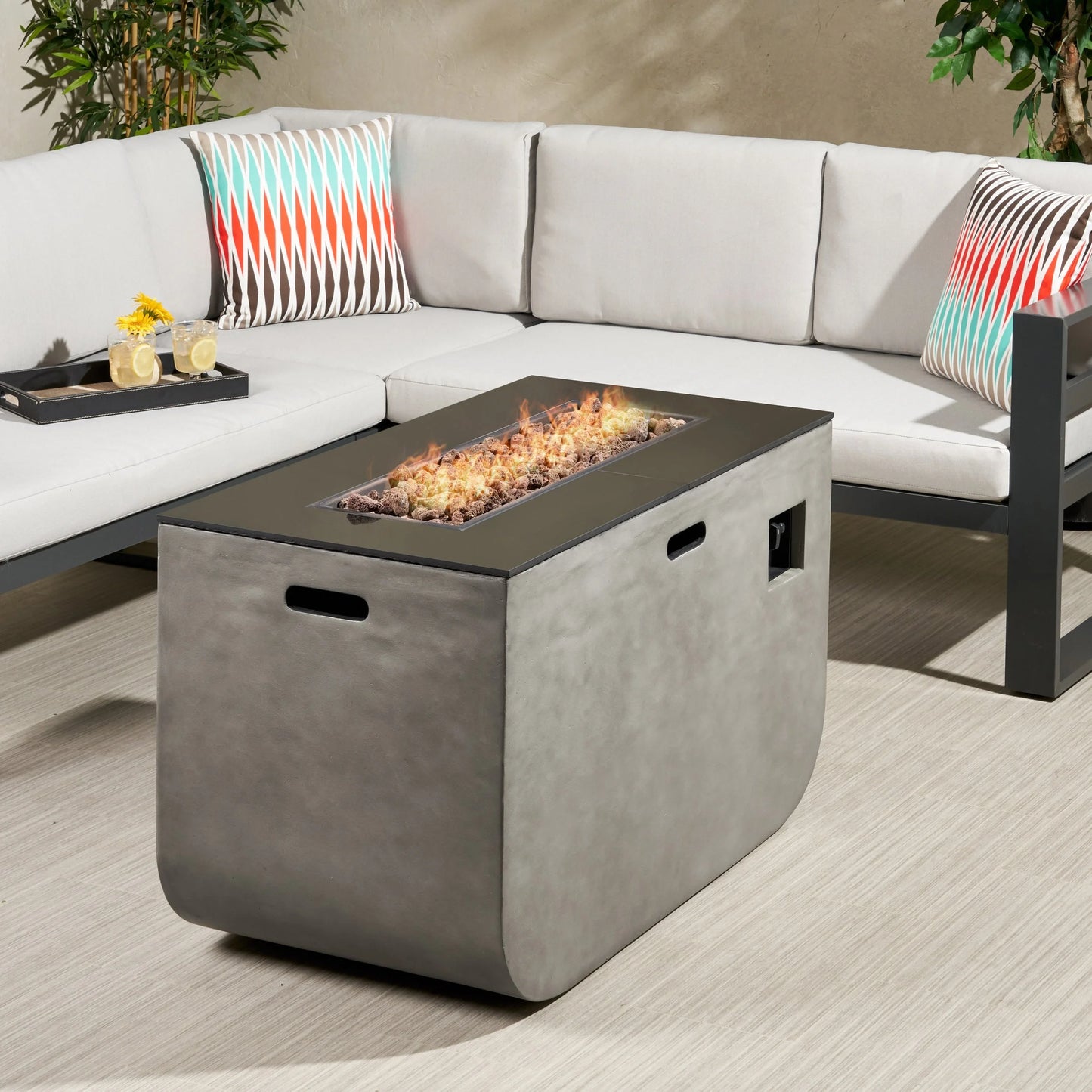 Christopher knight home adio outdoor 50,000 btu modern 40-inch rectangular lightweight concrete and ceramic fire pit table by