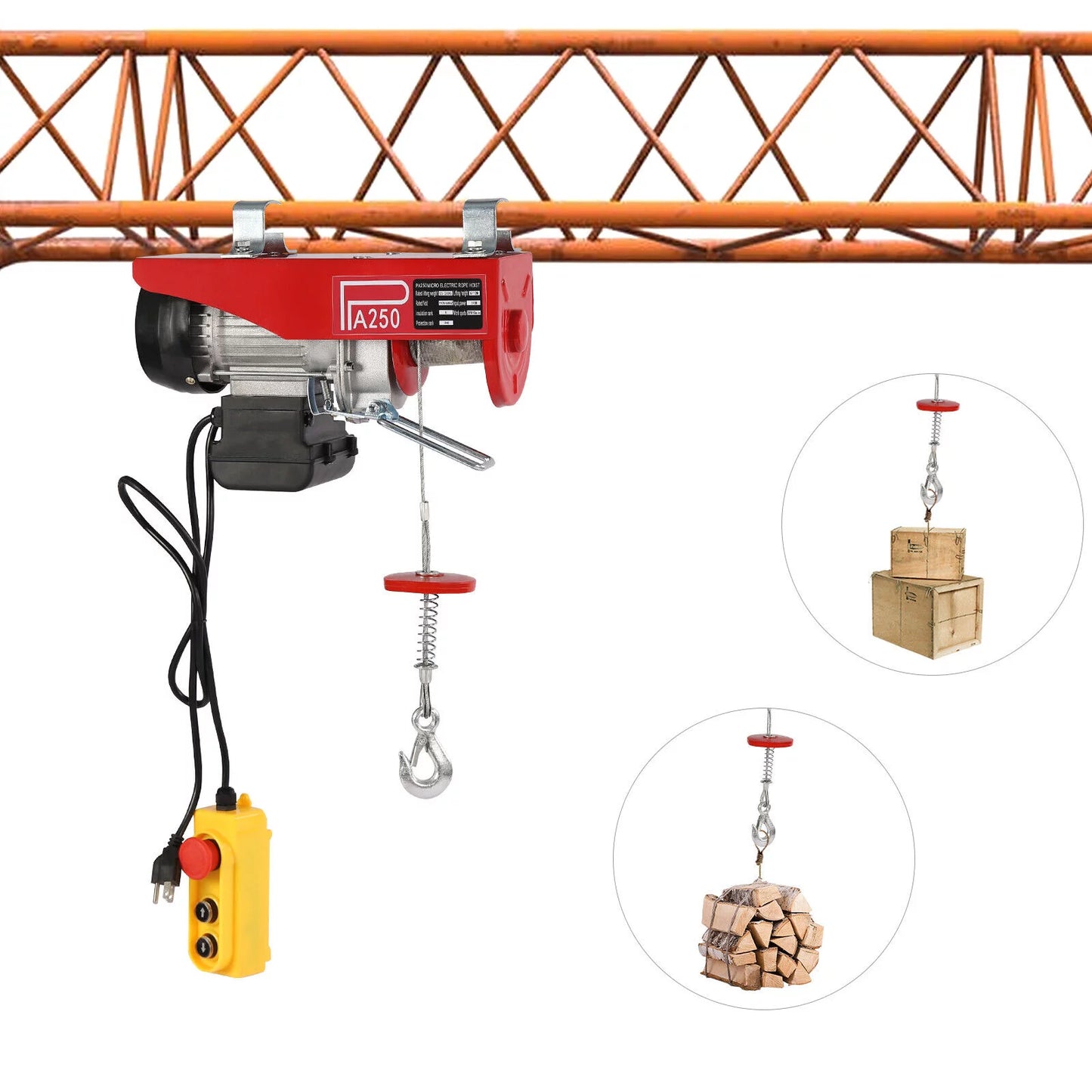 550lbs electric hoist crane winch garage lift pure copper motor + remote control for factories, docks, warehouses, logistics