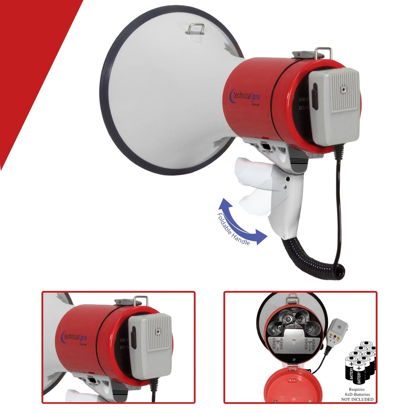 Technical pro portable 40 watts 800m-1000m range megaphone bullhorn with strap siren volume control for trainers