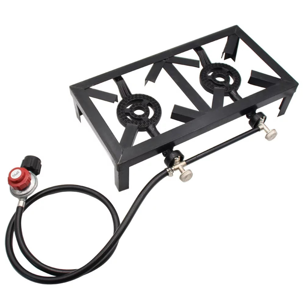 Walmeck propane gas double cast iron stove for patio camping bbq cooking ( standard)