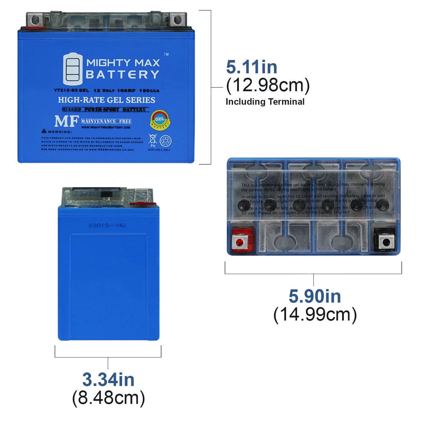 Ytx12-bs 12v 10ah gel battery replaces suzuki gsx-r1000, z 01-04