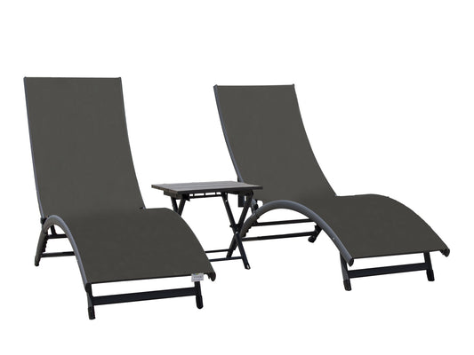 The hamptons collection 3 piece black aluminium folding table and reclining chairs set 69”