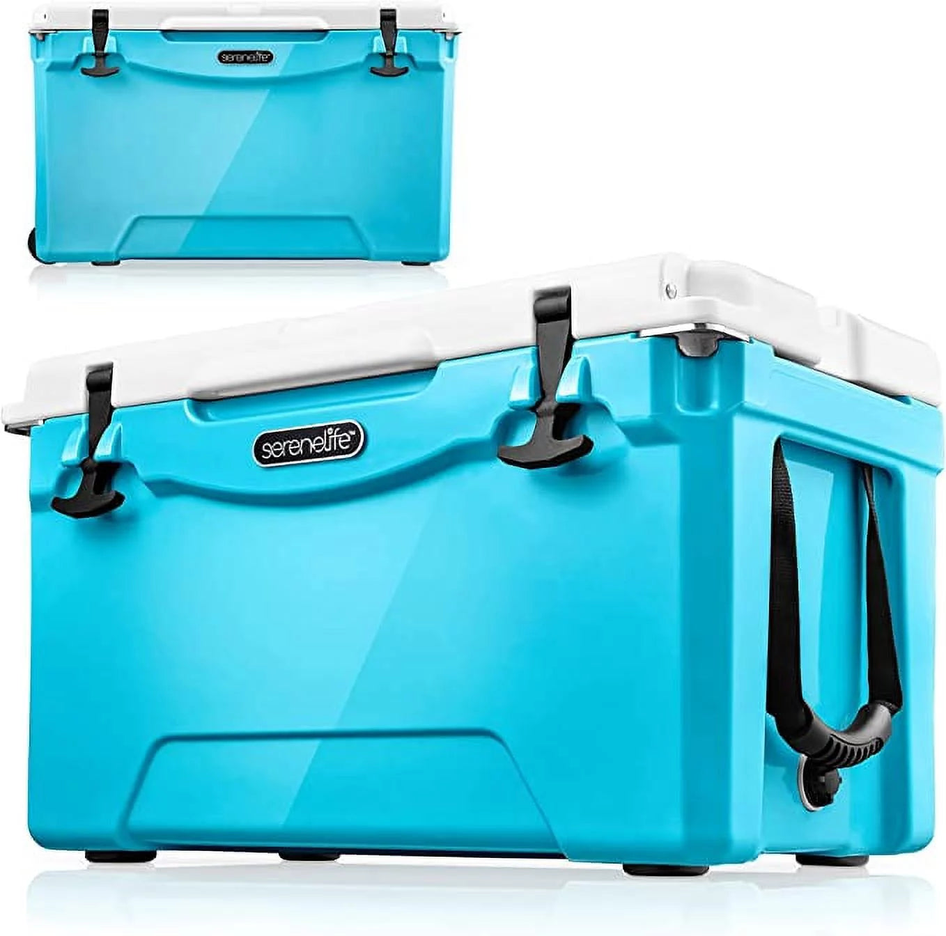 Serenelife 75 quart portable cooler box lightweight heavy-duty travel ice cooler w/ handles, (blue)