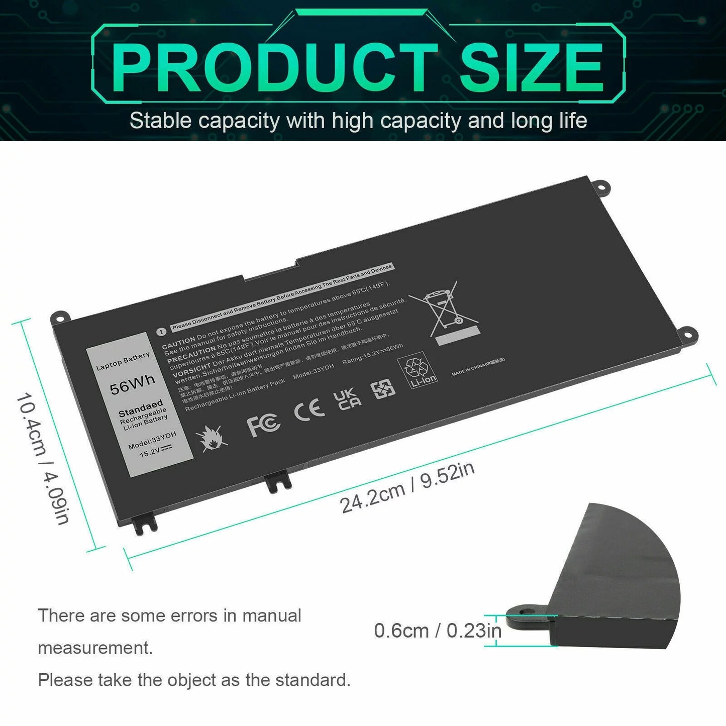 33ydh laptop battery for dell latitude 3380 3590 3580 3480 3490 w7nkd p30e001 us