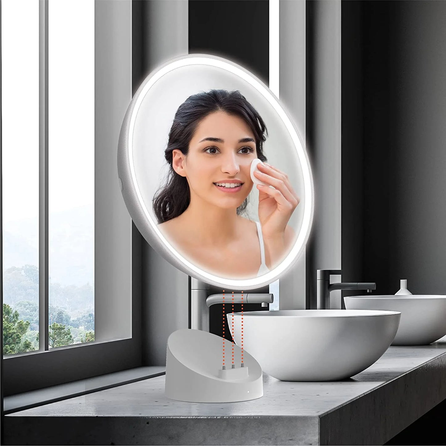 Sharper image led fogless shower mirror and bluetooth speaker