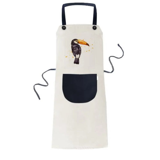 Ramphastos toco bird tropical apron adjustable bib cotton linen bbq kitchen pocket pinafore