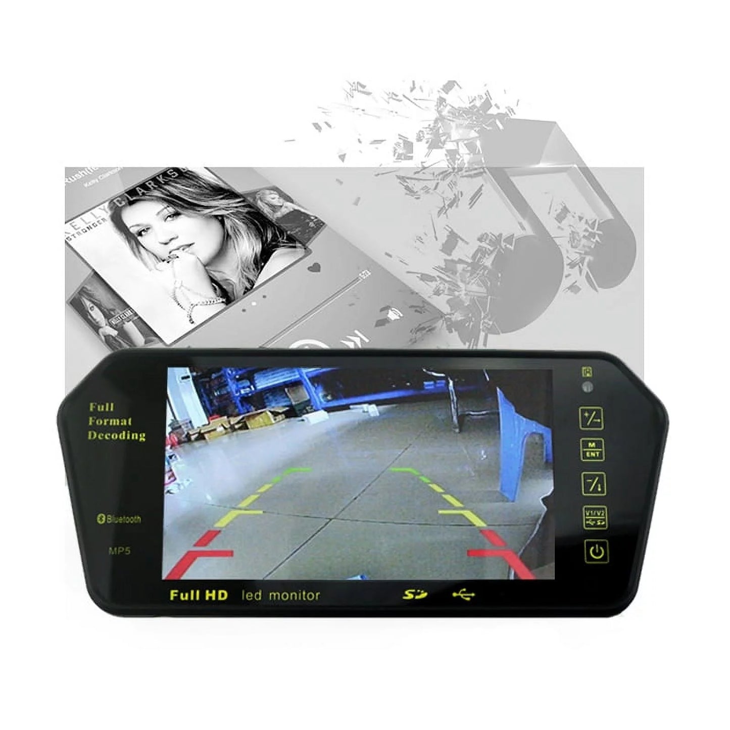 7 inch tft lcd display 800*480 parking system rear view camera mp5 usb/sd/fm car mirror monitor transimitter night vision 12-24v