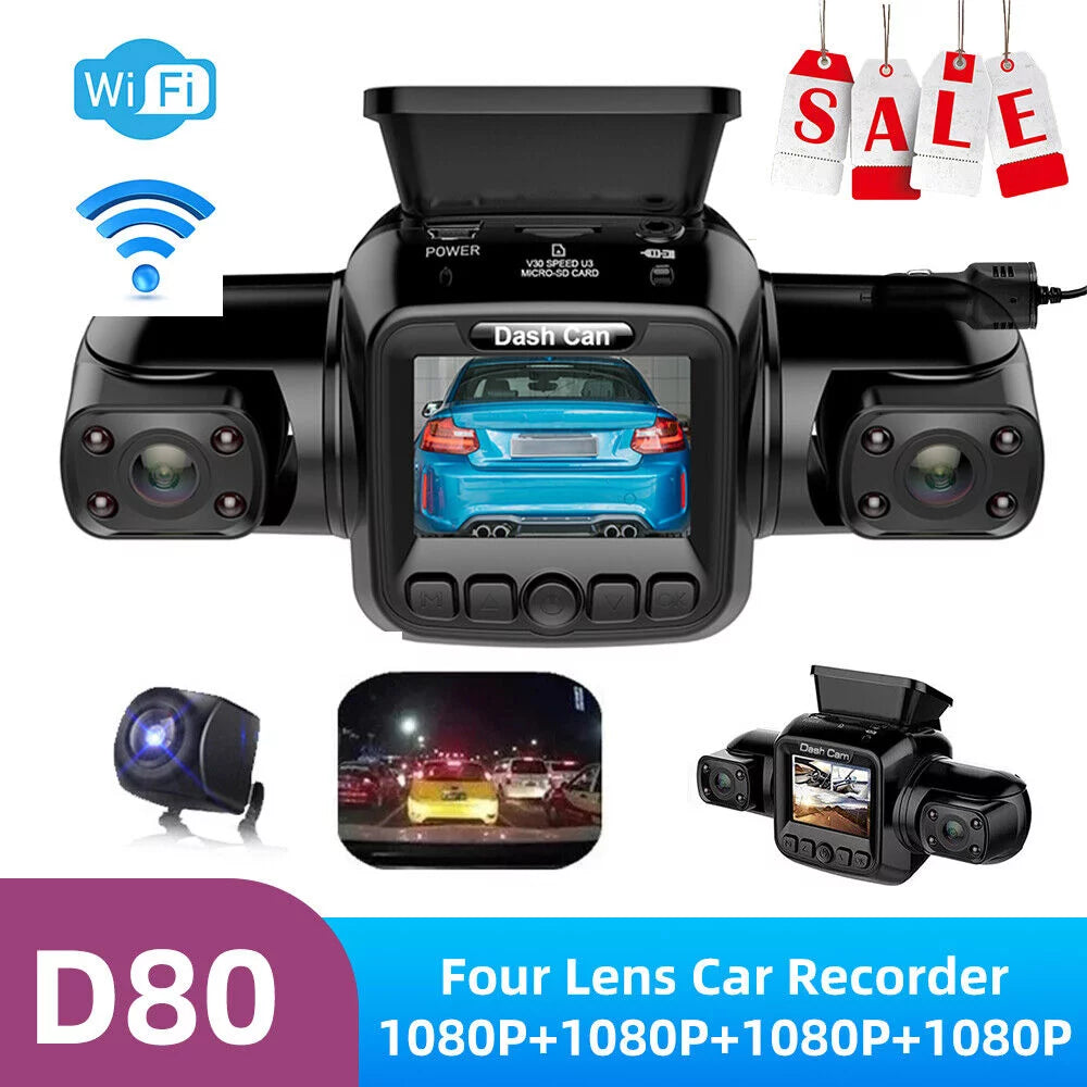 4 channel dash cam front, left, right and rear, front and rear inside, 360°panoramic driving recorder hd car cameras night vision