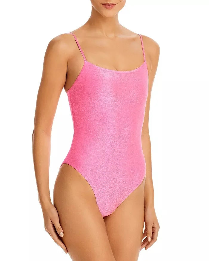 Aqua swim pink shimmer square neck one piece swimsuit, us small