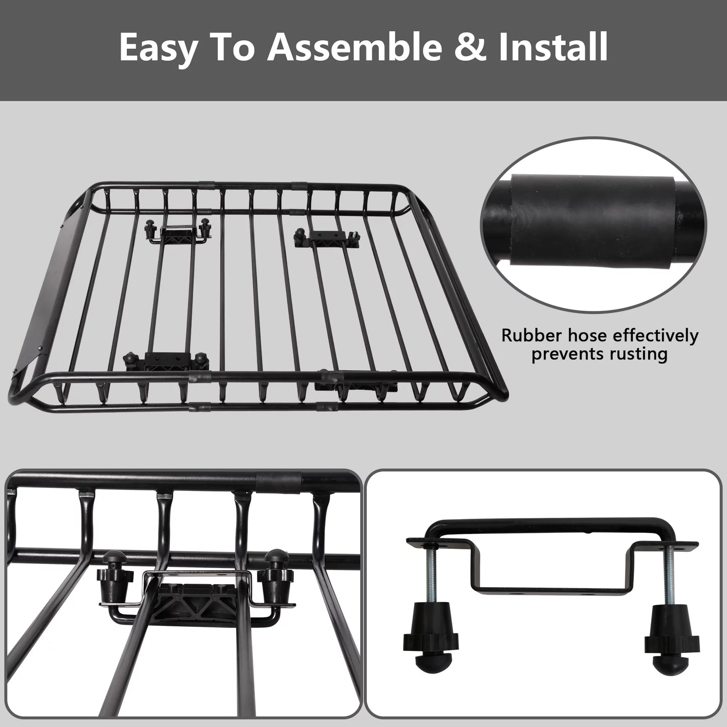 45"x 36"x4.5'' rack cargo basket universal rooftop cargo rack, cargo carrier for top of vehicle for suv, truck, & car luggage holder, 150 lbs weight capacity, black