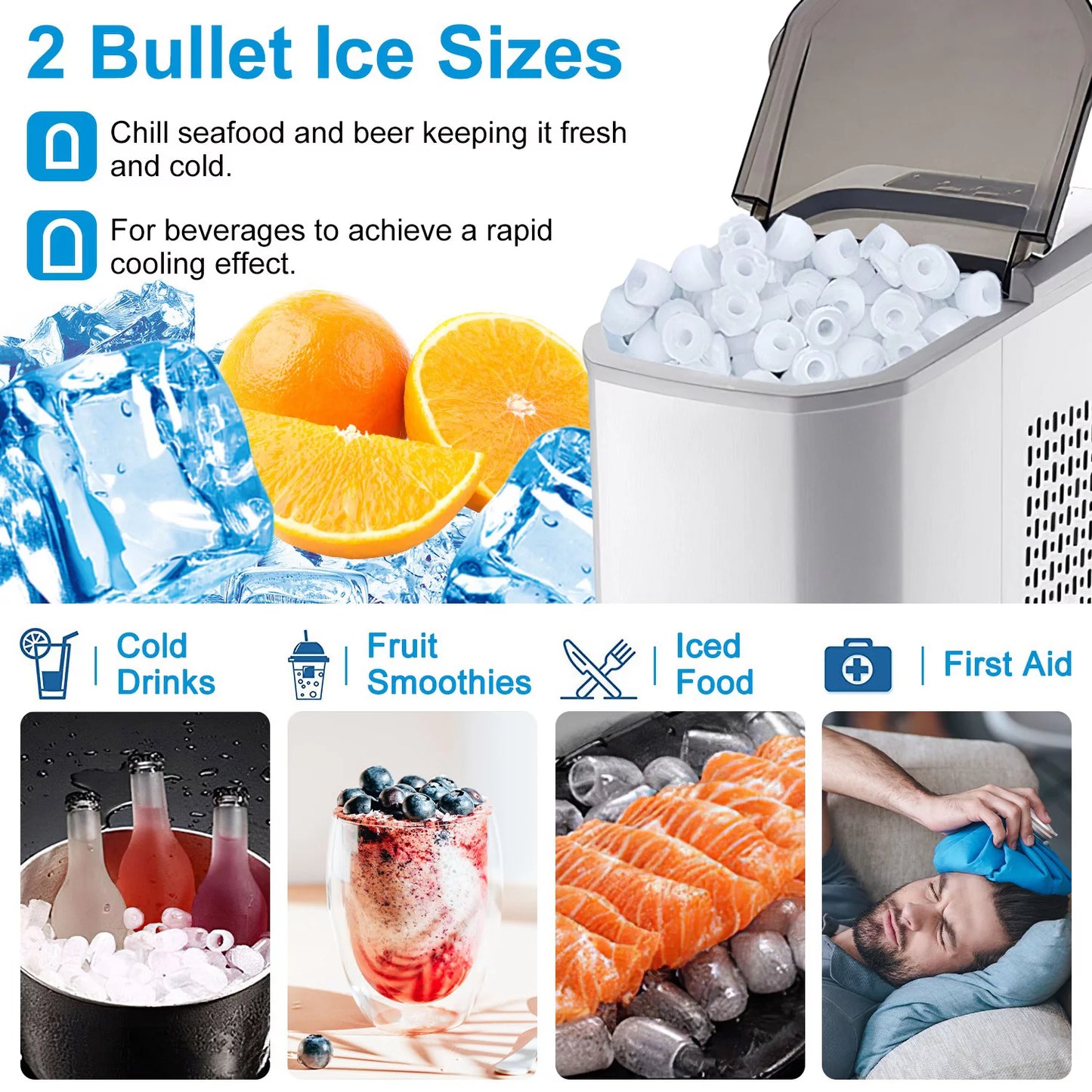 Countertop ice maker, imountek electric ice making machine 6 mins 9 s/l bullet ice, max 33lbs/24hrs, portable ice maker with self-cleaning, ice scoop, and basket, for home/kitchen/office/party/bar/rv