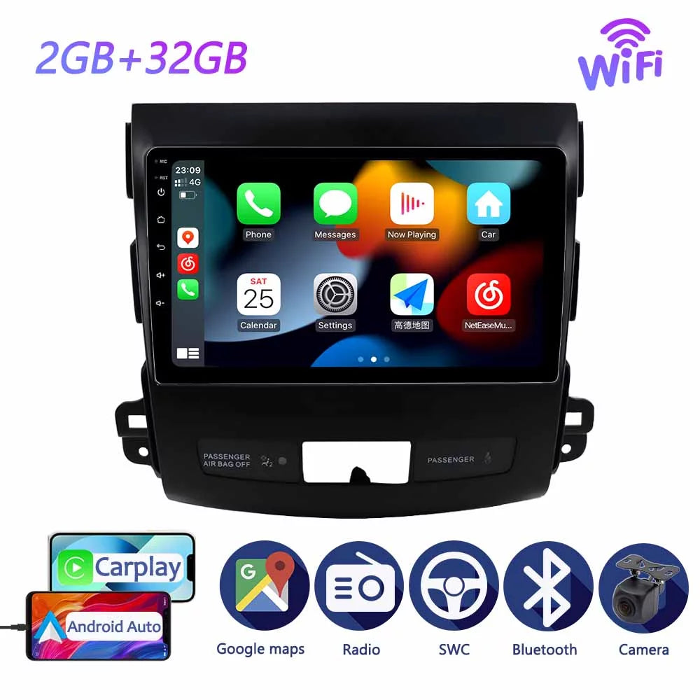 Carplay android auto car radio gps navgation for mitsubishi outlander 2 cw0w 2005 - 2013 android screen multimedia player