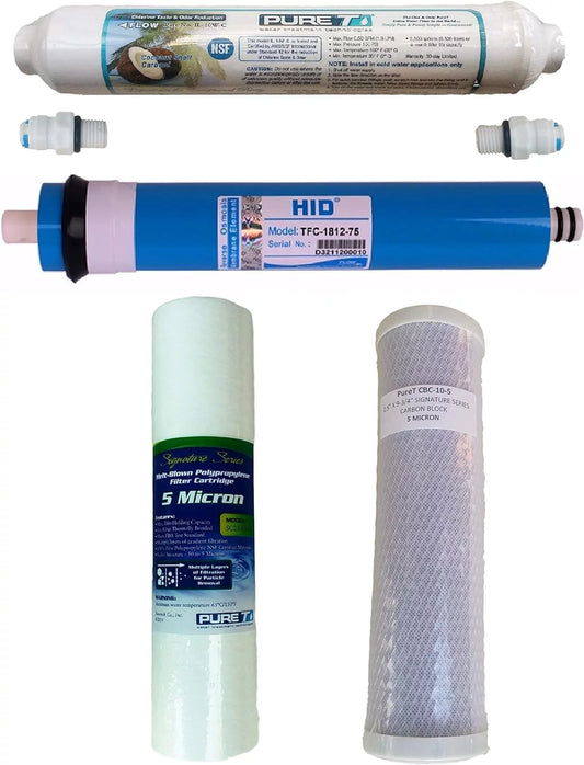 Ro filter set with ro membrane, 75 gpd membrane, for 4 stage system, replacement membrane and filters